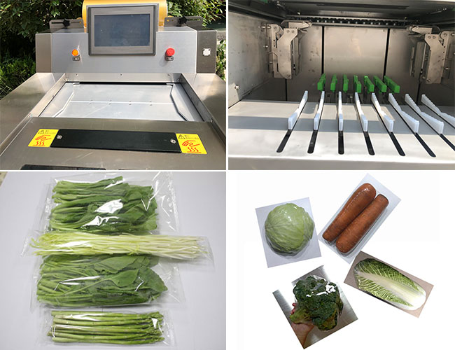 全自动蔬菜保鲜膜包装机细节及样品展示